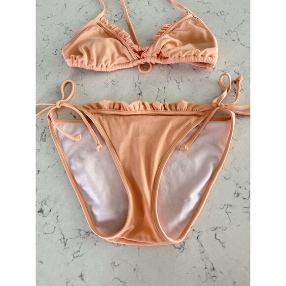 Vintage Y2K Victoria’s Secret Peach Ruffle Coquette Bikini Set Tie M - Picture 2 of 7